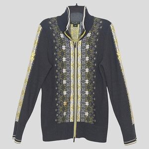 Eddie Bauer Gray Nordic Fair Isle Long Sleeve Full Zip Cardigan M